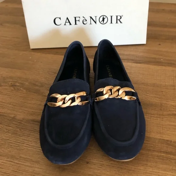CafèNoir Italy, Suede Loafers with Chain Night Blue in Size 8 (39EU). - Picture 9 of 9